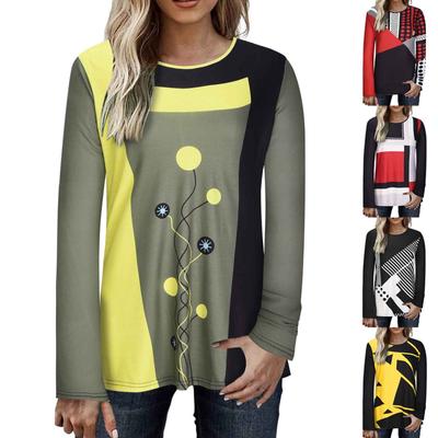 Damesmode Casual Temperament Nieuw Digitale Positionering Print Ronde Hals Lange Mouwen Top