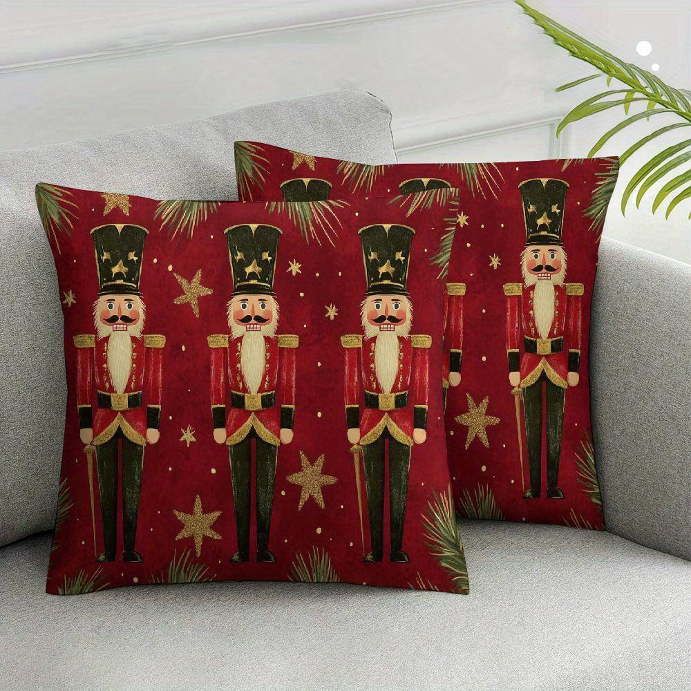 Super Soft Pillow Cover Skin Friendly Comfortable Practical Sofa Decor Gift Christmas Nutcracker Pattern