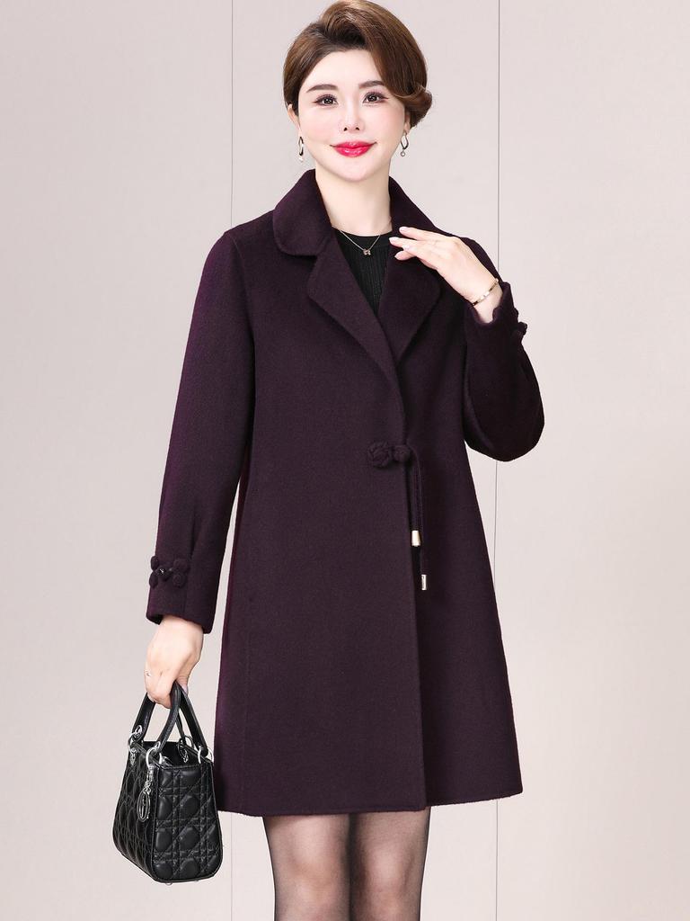 Elegant Mid-length Double-sided Cashmere Coat for Mature Women - Stylish Autumn/Winter Wool Wear