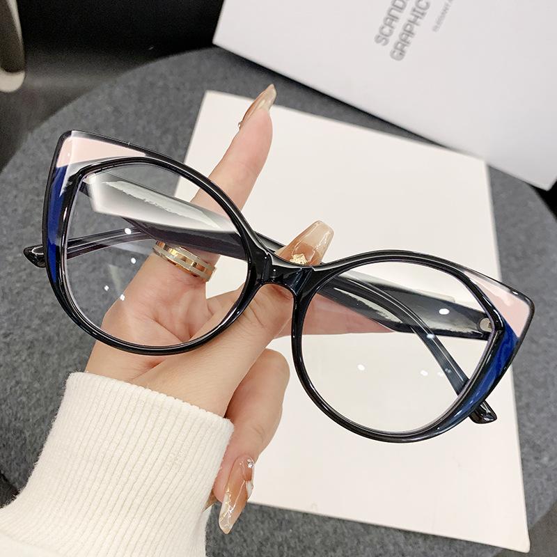 European American Cat Eye Anti-blue Light Women's Color Block Glasses