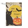 Distressed Metal Signage Retro Halloween Wall Sign, Pumpkin Ghost Bathroom American Style Decor Art Witch Cat Festival Sign for Bar Home Room