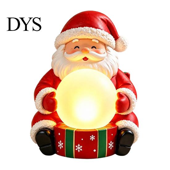 Resin Ornament for Desktop Light Up Santa Claus Figurine, Christmas Statue Holding Glowing Crystal Ball, Warm USB Powered Lamp Night Light,
