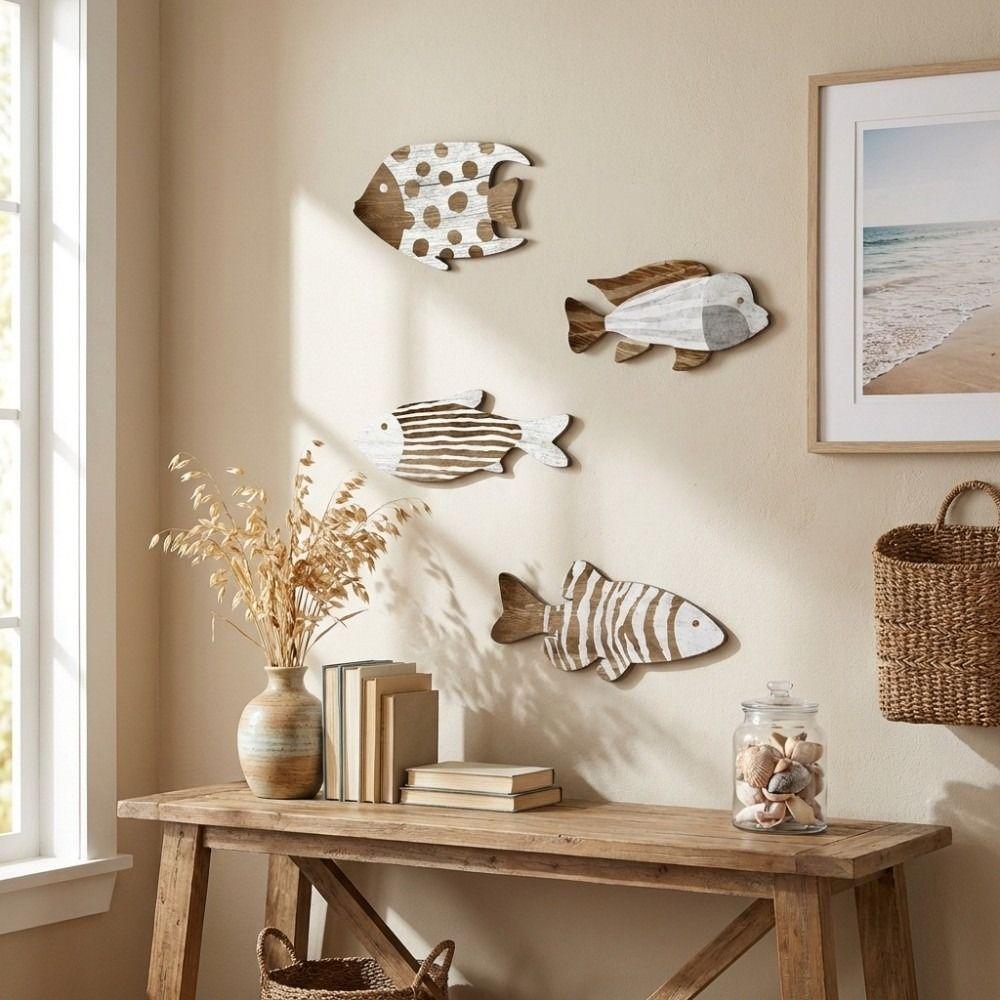Drewniana ryba w stylu marynistycznym Dekoracja ścienna Motyw oceaniczny Marynistyczna sztuka ścienna Ryba wiszący dekor Sztuka do łazienki