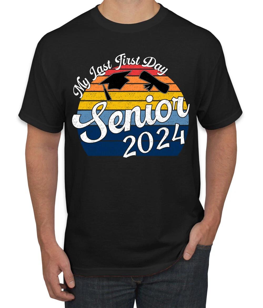 My Last First Day Sunset Graduation Cap Vintage Font Men T- Shirt 2XL