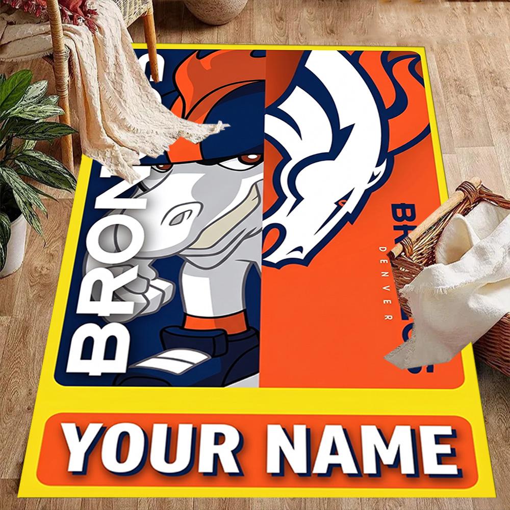 Denver Broncos Logo Customized Name Carpet Perfect for Kitchen Hallway Entryway Dormitory Anti-slip Rug Anime Office Decor