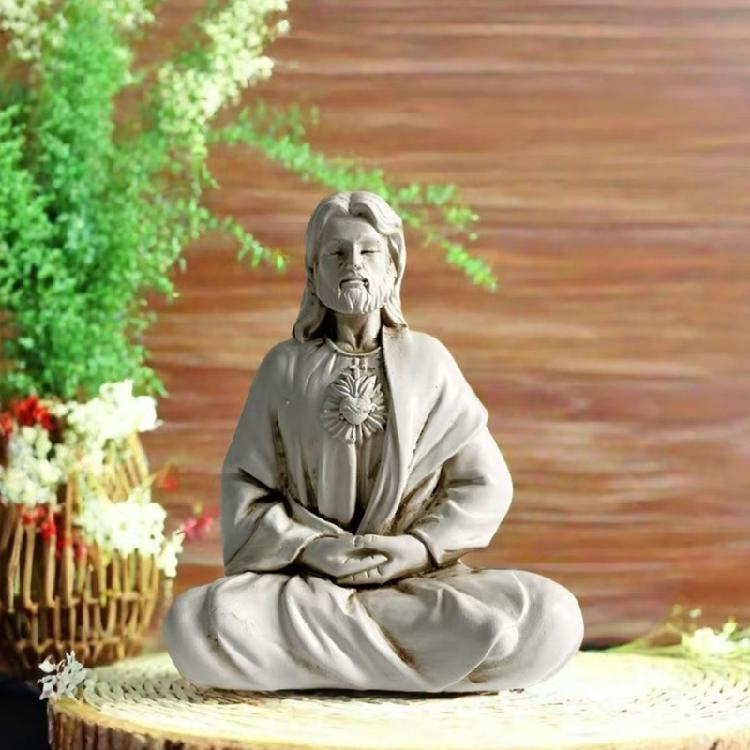 Religious Holy Sculpture Meditating Figurine Handcraft Religious Resins Ornament for Christmas Easters Tabletop Decors