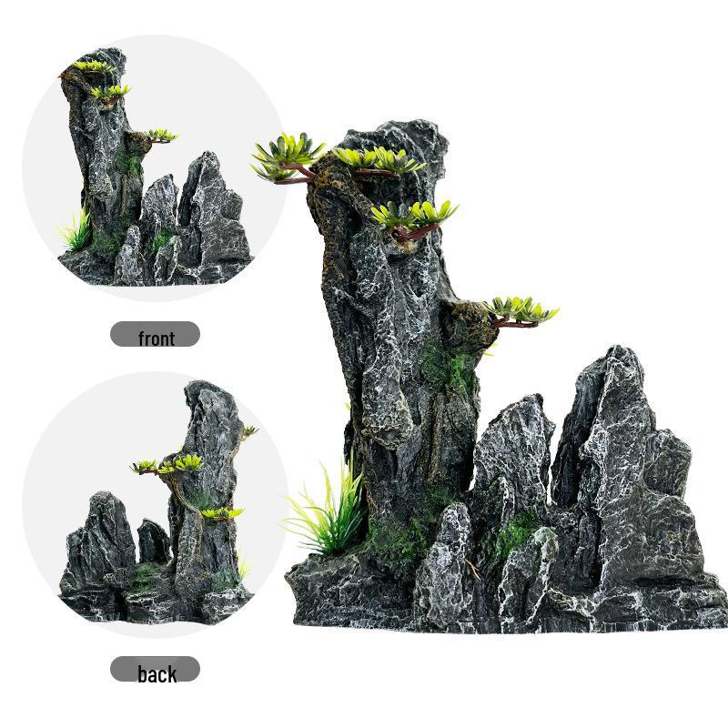 Aquarium Decoration Set: Artificial Rockery, Stone, Grass, and Resin Ornaments with Aquatic Plants for Landscaping