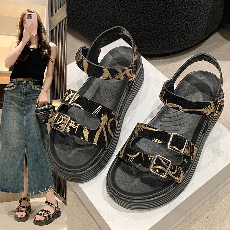 Mode Leopardenmuster Damen Sandalen 2025 Sommer Neue Freizeitschuhe Damen Mode Outdoor Strandschuhe Dicke Sohle Sandalen Sandalias De Mujer