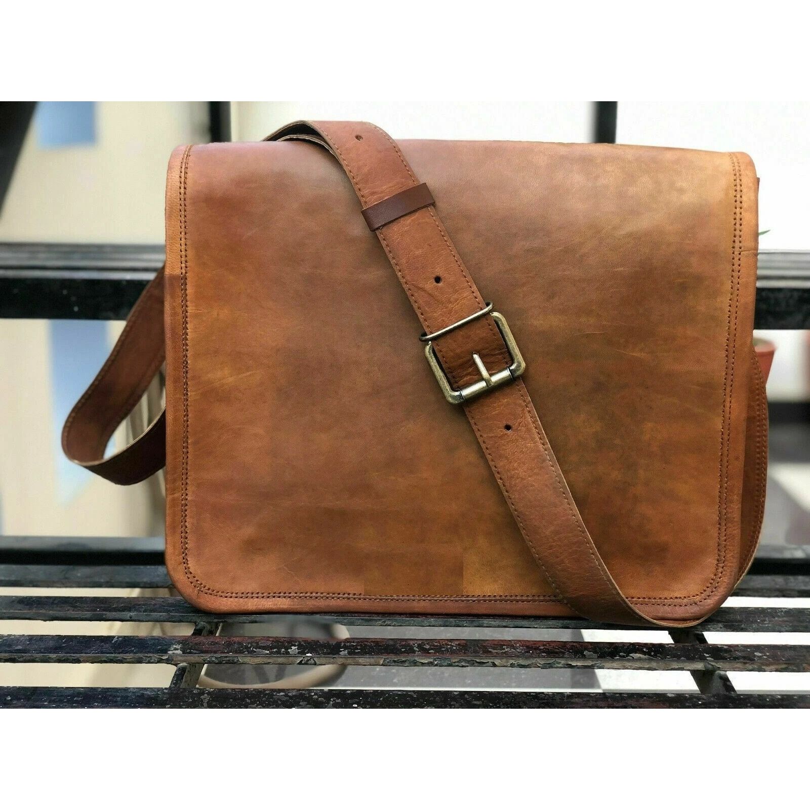 

Настоящая винтажная кожаная сумка-мессенджер через плечо для ноутбука, мужская сумка 16 x 12 x5 in
