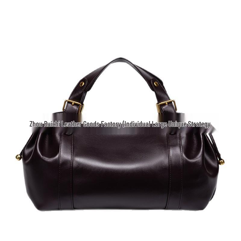 Autumn/Winter 2025 Women's Soft Leather Pleated Handbag - Large Capacity, Cross-Border Commuter Shoulder Bag