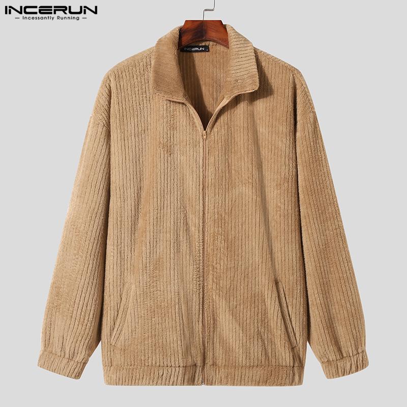 

INCERUN S-5XL Мужская вельветовая куртка с воротником-стойкой на молнии, теплые пальто