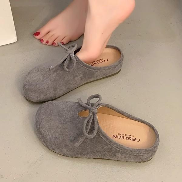 Retro Versatile Flat-bottomed Bag Head Slippers Women's Summer New Bow One-pedal Soft-soled Half Slippers