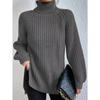 Autumn Winter Turtleneck Women Sweater New Fashion Loose Plus Size Casual Knitted Pullover Sweaters Solid Color Split Elegant Long Sleeve Sweater 1151