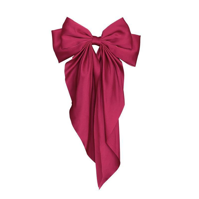 High-End Korean Style Satin Bow Hair Clip - Large Size, Solid Color