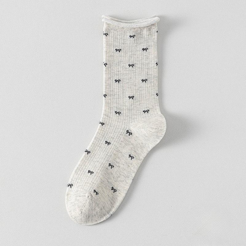 

Женские весенне-осенние носки-гольфы с бантом, свободные, с отворотом края, Луна в трубке 1 pair серый/белый