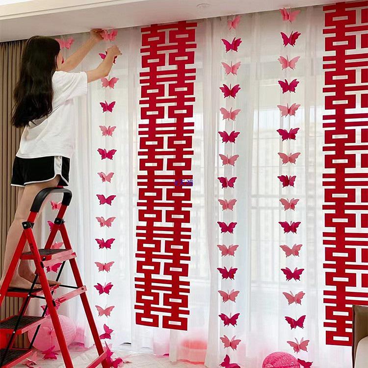 Wedding Room Decoration Set: Bride & Groom's Bedroom, Door & Bedside Décor with Double Happiness Theme