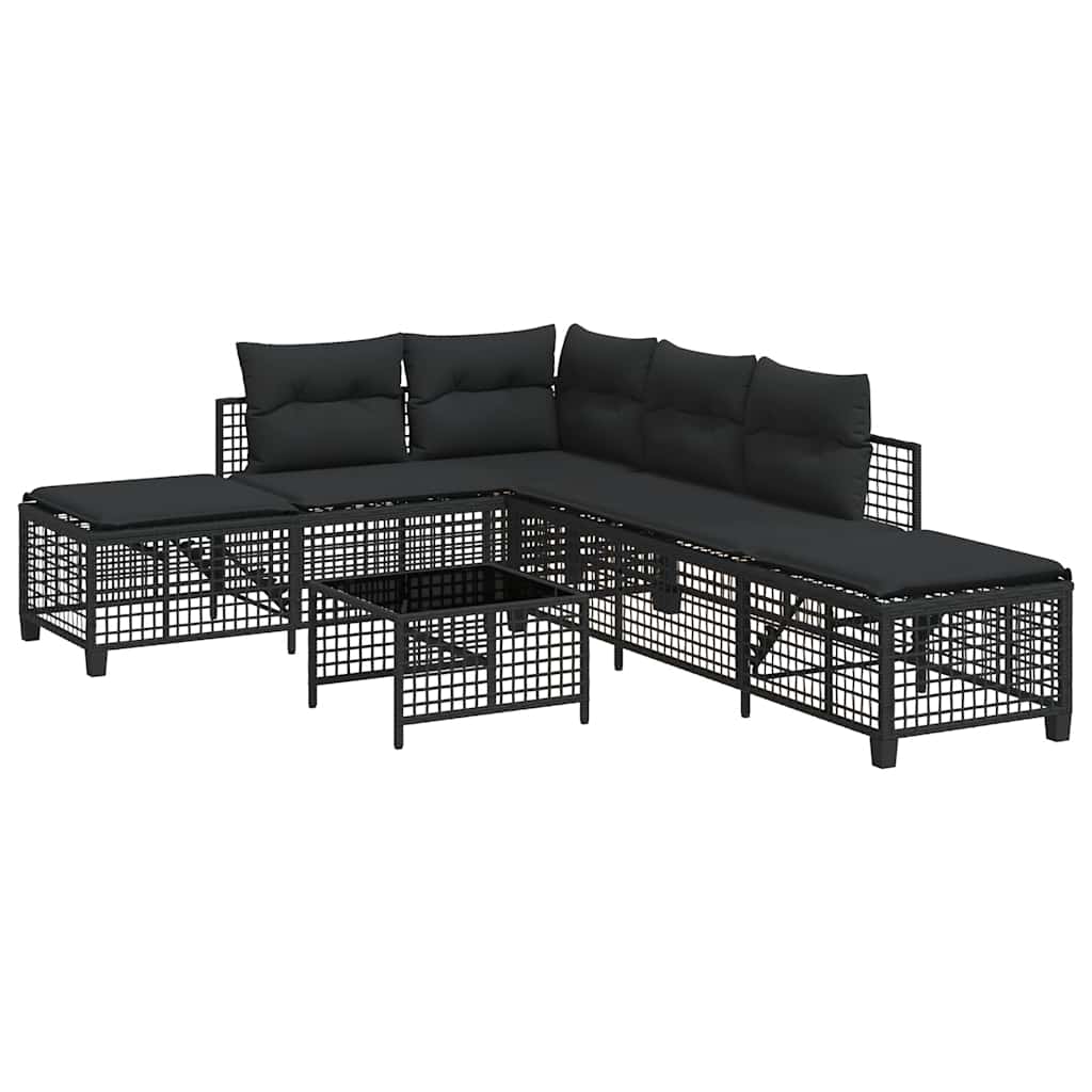 3 Piece Garden Corner Sofa Set with Cushions Black Poly Rattan