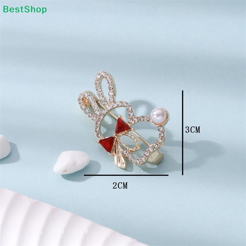 Easter Bunny Rhinestone Brooch,Gold Tone Rabbit Lapel Pin with Pearl & Red Bow for Women