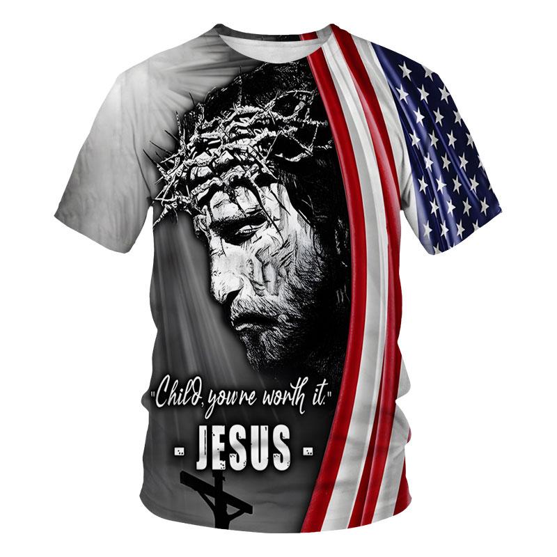 T-shirt Stampata con Croce di Gesù Cristo T-shirt da Uomo Classica Outdoor Casual a Maniche Corte Taglie Forti T-shirt Top Abbigliamento Donna