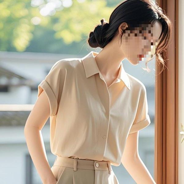 

Women s Summer Fashion Cashmere Two-Piece: Pure Color Pants & Professional Shirt Set with Tag S (85-95 jin)