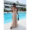 Women's Summer New Dress Solid Color Jacquard Suspender Deep V Sexy Loose Long Skirt for Women