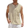 New Hot Selling Men's Tank Top Shirt Lace Up Fashion Solid Color Cotton Linen Short Sleeve T-Shirt