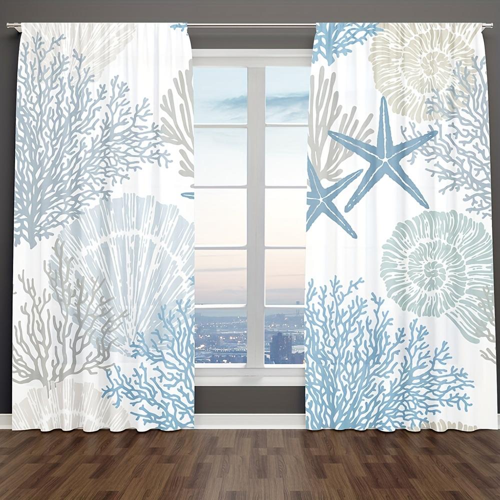 2PC Summer Ocean Digital Print Polyester Curtains – Pocket Rod Top for Living Room  Kitchen   Bedroom   Study   Bathroom  Dining Room