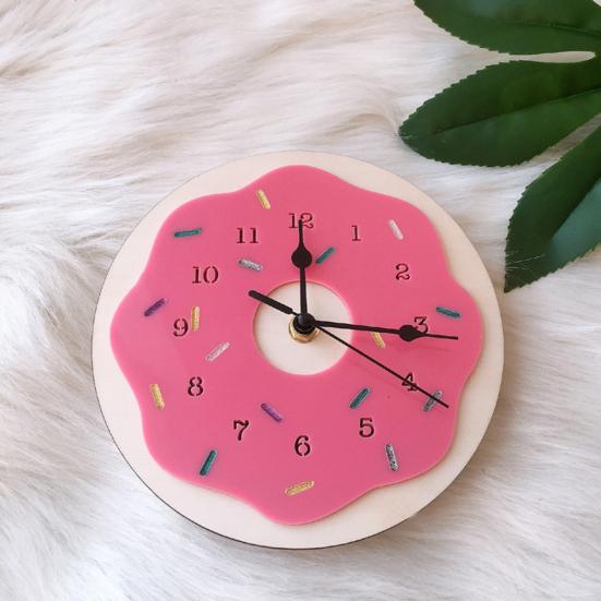 Nordic Style Doughnut Shape Wooden Mute Wall Clock Kids Bedroom Home Decoration
