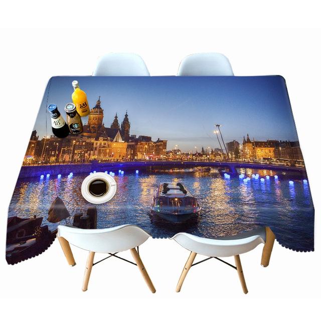 Tovaglia Harbour City Nightscape Antipolvere Ispessita Cotone Rettangolare Rotonda per Matrimonio Picnic Festa Decorazione