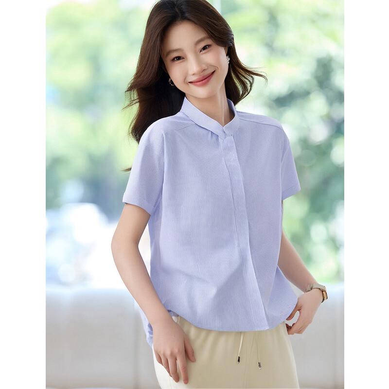 Oudiefu Women s Summer Striped Short Sleeve Shirt M