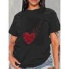 European Size Women's Short Sleeve T-shirt, Five Colors. Red Broken Heart Graphic Tee Summer New Romantic Hearts Print Top
