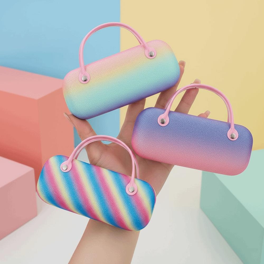 Waterproof PU Top Handle Glasses Pouch Oval Shape Rainbow Sunglasses Box Office Workers