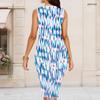 Women Plus Size Round Neck Sleeveless Printed Bodycon Midi Dress