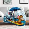 Tom Jerry Surfing in the Rain Poster PrintBlanket Flannel Throw Blanket for Sofa, Bed, Travel, Camping, Office