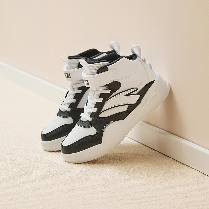 Anta Kids Classic Comfortable Non-Slip Wear-Resistant High-Top Kids Skate Shoes Kids Sneakers White Black A12438002-1