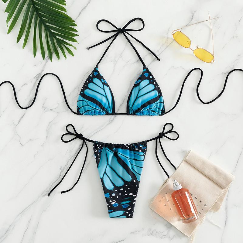Sexy Swimwear Women Butterfly Bikinis Print Swimsuit Triagle Beachwear Bandage Bathing Suits Micro Biquini