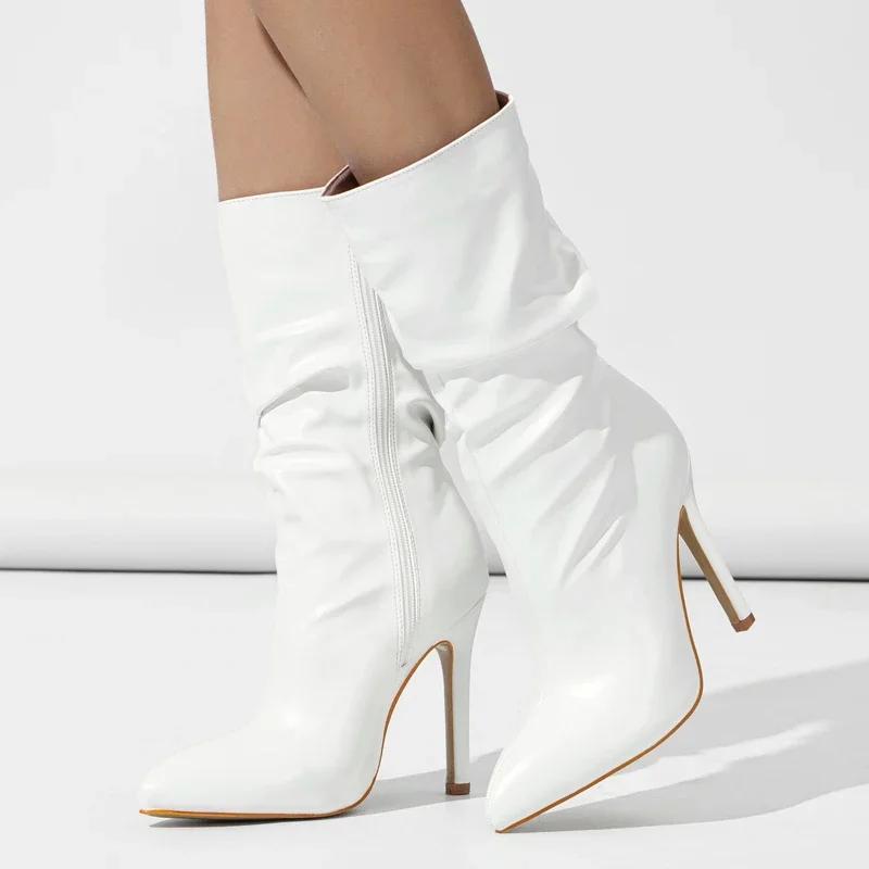 Fashion Eilyken Design Sexy Pleated Pointed Toe Zipper Women Ankle Boots Fashion Thin High Heels Stripper Modern Booties Shoes