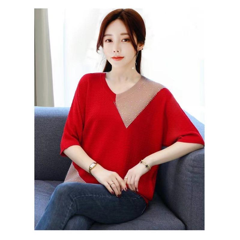 Bat Shirt New Ice Silk High-end T-shirt Fat Women's T-shirt Luxury Cool Loose Short Style Oversized Top