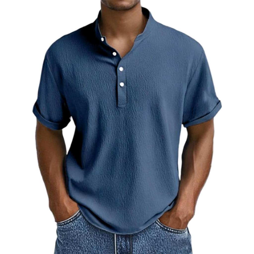 Men's Shirt Short Sleeve Stand Collar Summer Casual Beach Hippie T-Shirts