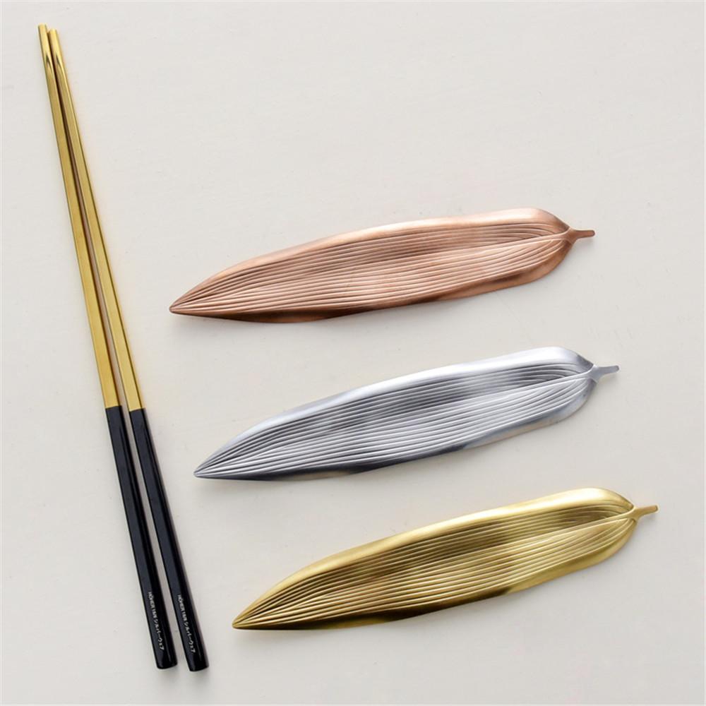 304 Edelstahl Weidenblatt Design Essstäbchenablage, Haushalt Löffelablage Spiegel, Kreatives Metall Platzset, Gold, Japan