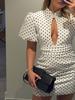 Abito corto estivo da donna 2026 a pois con colletto alto slim fit