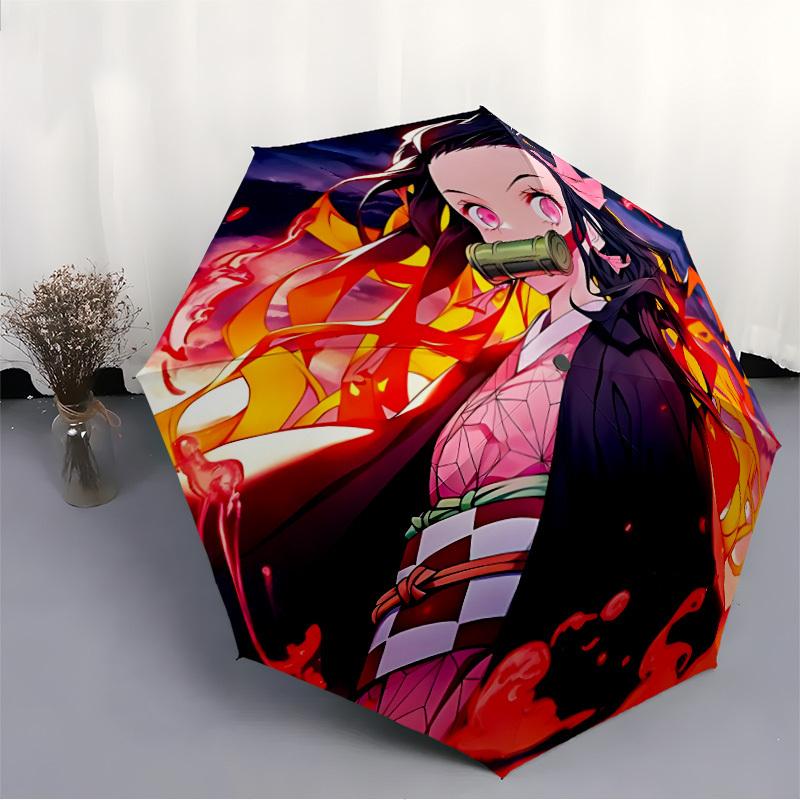 1PC Demon Slayer: Kimetsu no Yaiba Automatic Folding Umbrella, Sturdy And Durable Automatic Folding Umbrella with 8 Ribs,  a0911025