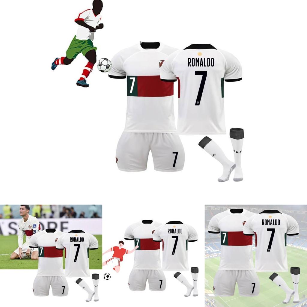 Premium White 7 C.ronaldo Football Kit Set With Original Socks 2022 World Cup Edition
