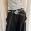 Retro Cowgirl Belt with Studded Detail Adjustable Western Design Sash PU Leather Waist Strap for Women Casual Outfits