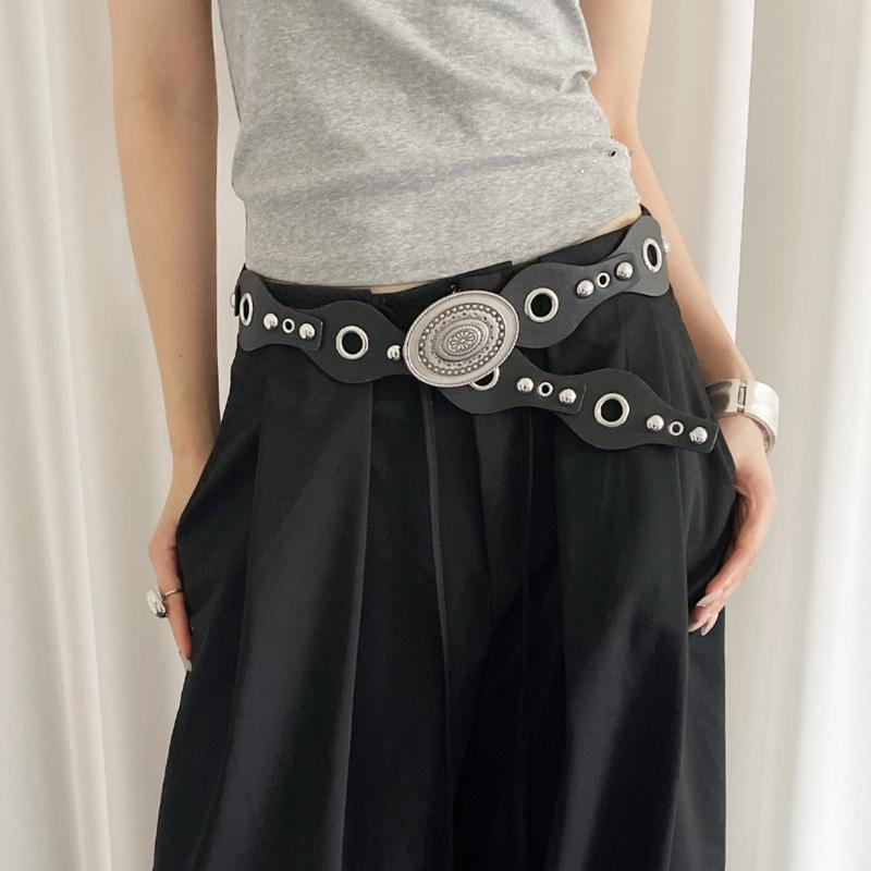 Retro Cowgirl Belt with Studded Detail Adjustable Western Design Sash PU Leather Waist Strap for Women Casual Outfits