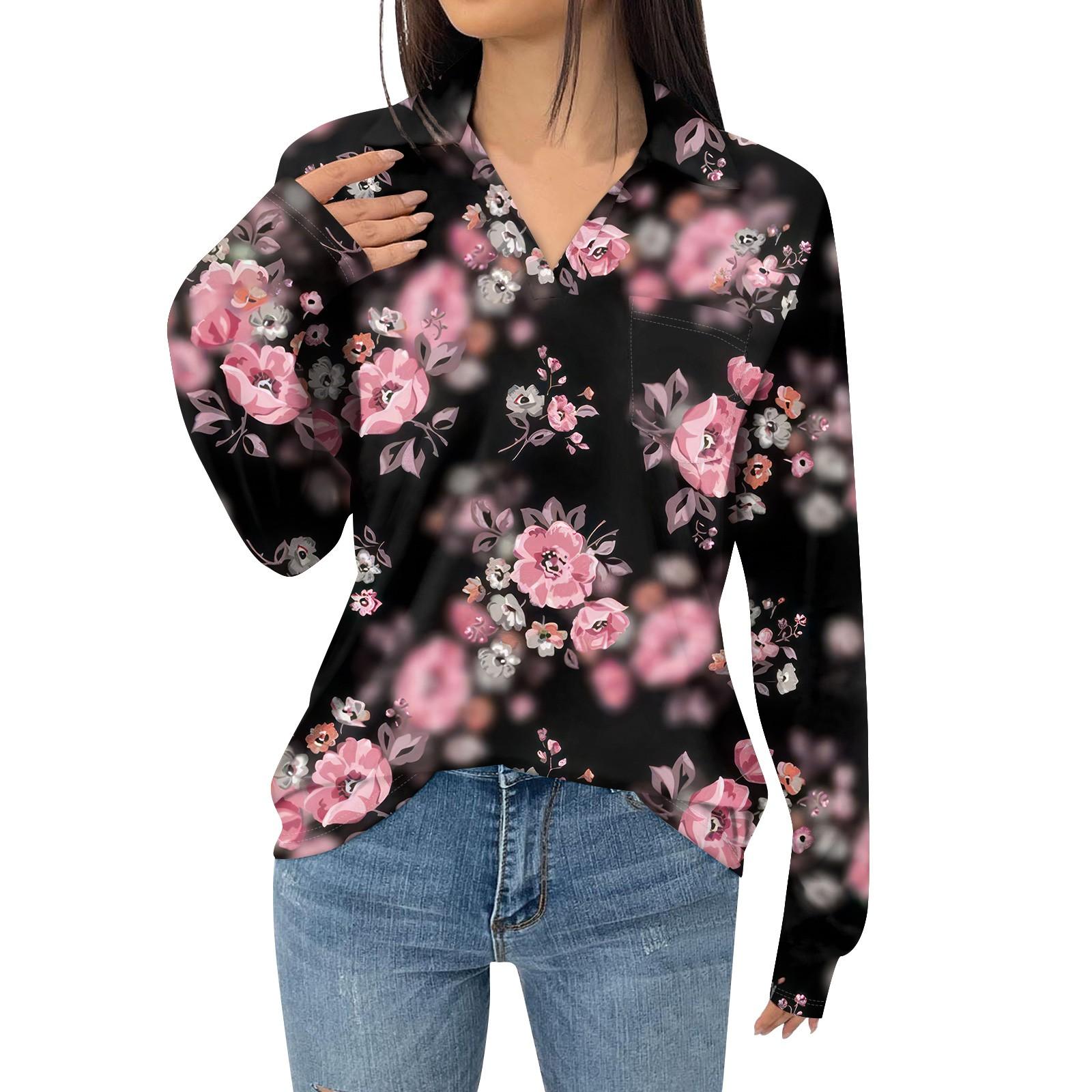 

Женская модная футболка с длинным рукавом и карманом, свободная, с цветочным принтом XXL розовый