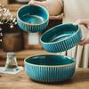 Japanese Ceramic Bowl Relief Striped Bowl Retro Style Tableware Bowl Household Rice Bowl Vegetable Bowl Salad Bowl Noodle Bowl