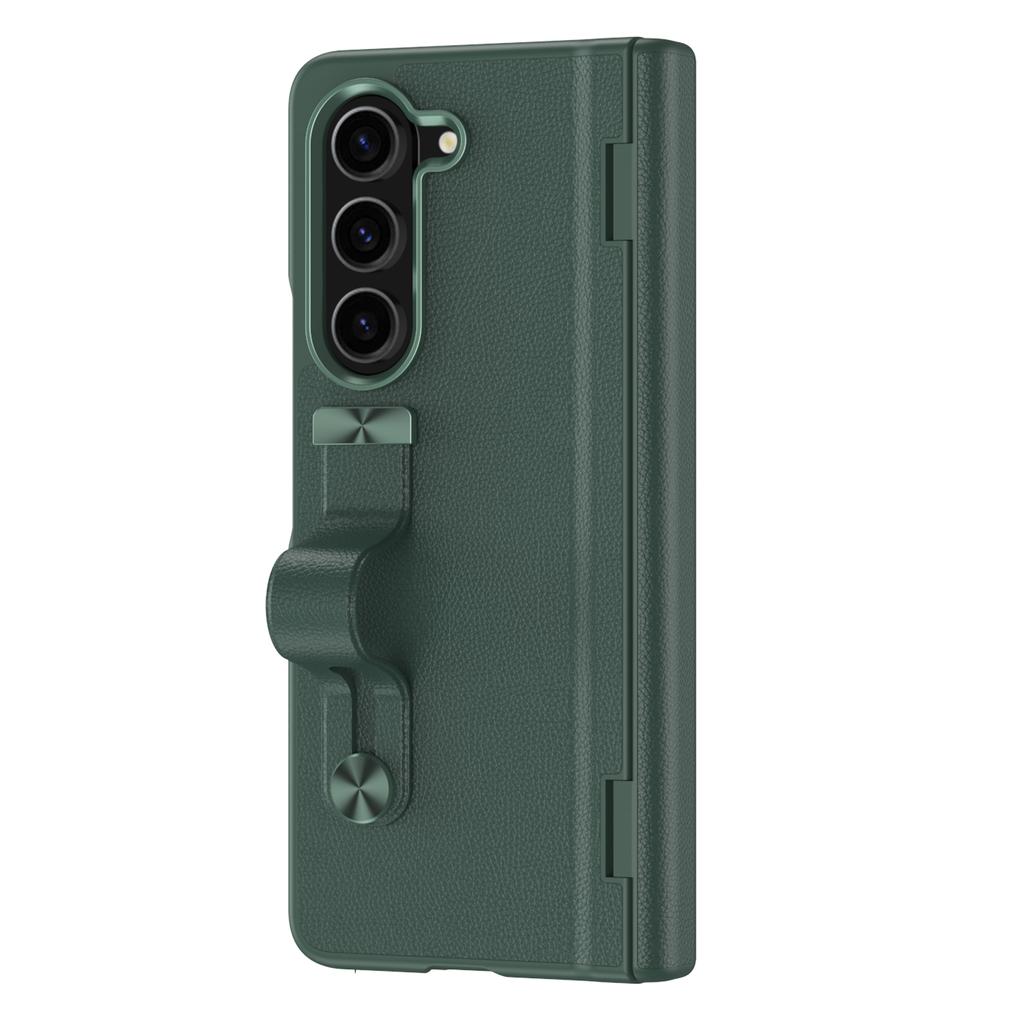 Wriststrap for Samsung Galaxy Z Fold 6 5 4 3 Case Ring Bracket PU Leather Hinge Protective Film Cover Slim Design Finger Ring Buckle