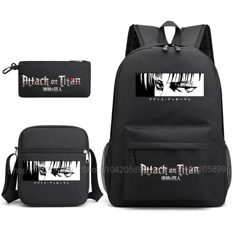 Attack on Titan Backpack, 3pcs Anime Student SchoolBag Shoulder Bag Pencil Case Boys Girls Mochilas Daily Rucksack Holiday Gift
