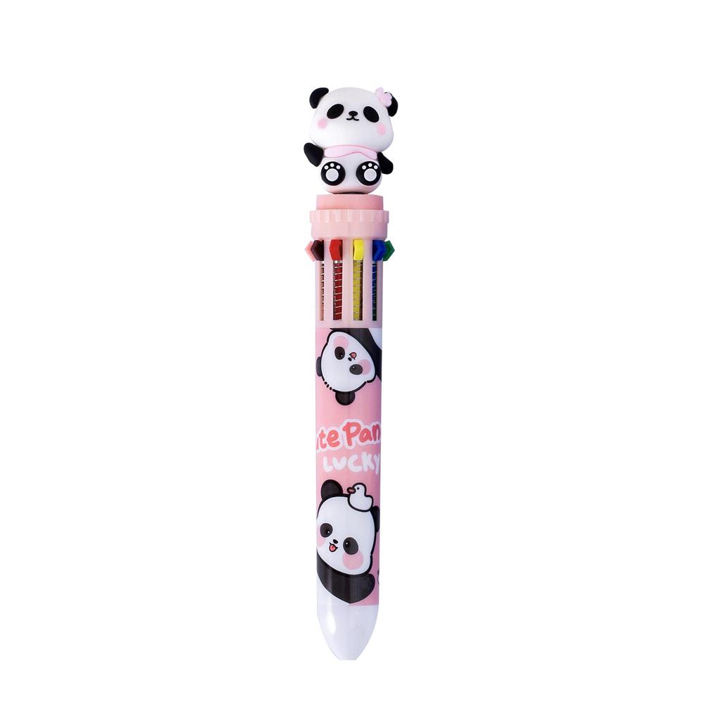 Panda-Themed 10-Color Ballpoint Pen for Students: Cute Push-Button Multicolor Journal Pen